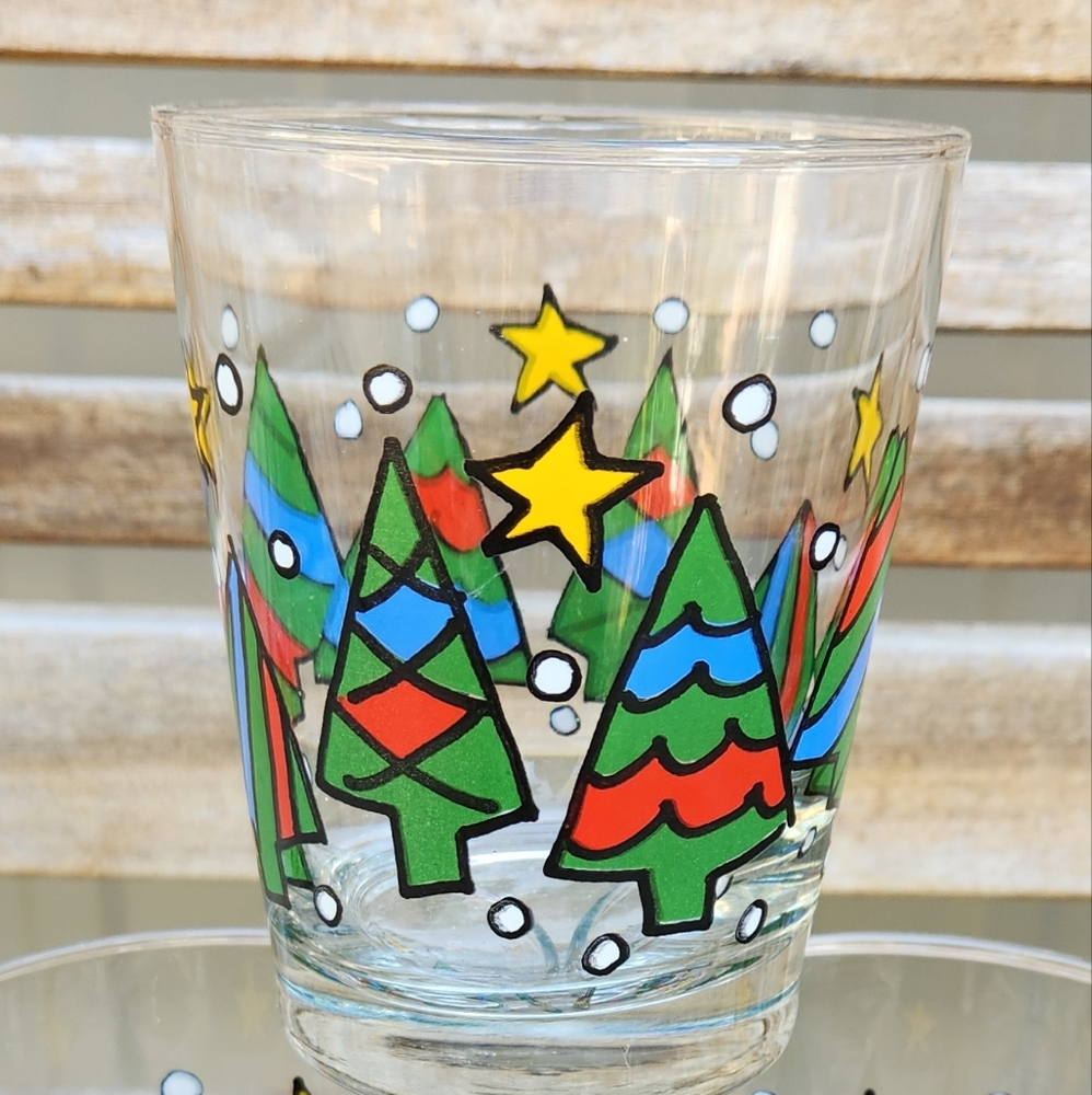Vintage Christmas Tree Low Ball Old Fashion Glass